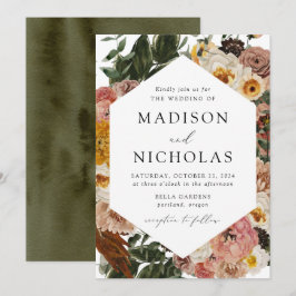 Boho Autumn Floral Geometric Lijst Wedding Kaart