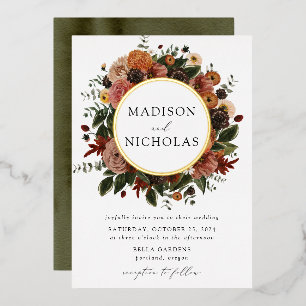 Boho Autumn Floral Lijst Wedding Folie Uitnodiging