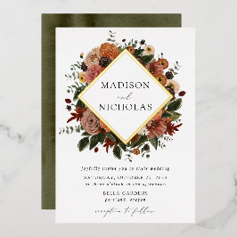 Boho Autumn Floral Lijst Wedding Folie Uitnodiging