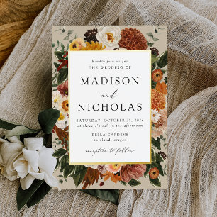 Boho Autumn Floral Lijst Wedding Folie Uitnodiging