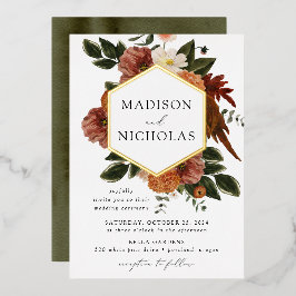 Boho Autumn Floral Lijst Wedding Folie Uitnodiging
