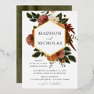 Boho Autumn Floral Lijst Wedding Folie Uitnodiging