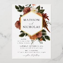 Boho Autumn Floral Lijst Wedding Folie Uitnodiging