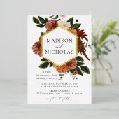 Boho Autumn Floral Lijst Wedding Folie Uitnodiging (Staand Voorkant)
