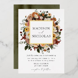 Boho Autumn Floral Lijst Wedding Folie Uitnodiging