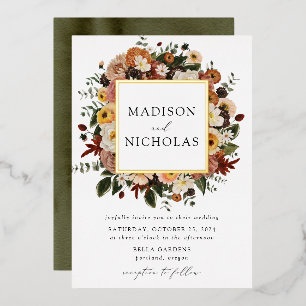 Boho Autumn Floral Lijst Wedding Folie Uitnodiging