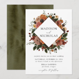 Boho Autumn Floral Lijst Wedding Kaart