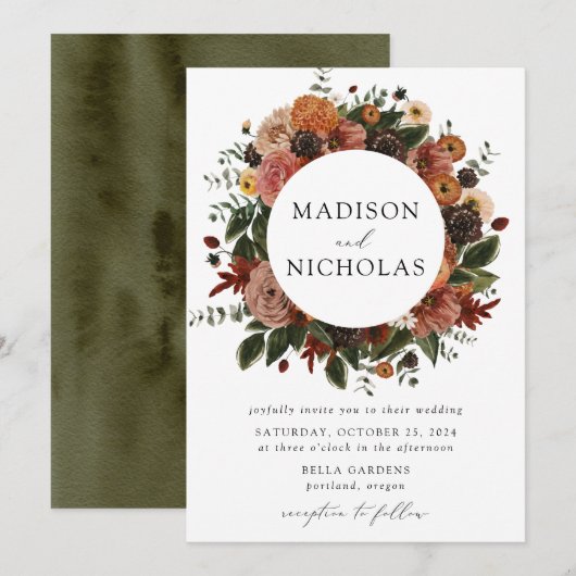 Boho Autumn Floral Lijst Wedding Kaart (Voorkant / Achterkant)