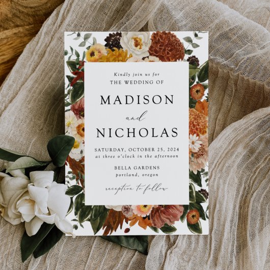 Boho Autumn Floral Lijst Wedding Kaart