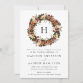 Boho Autumn Floral Monogram Wedding Kaart (Voorkant)
