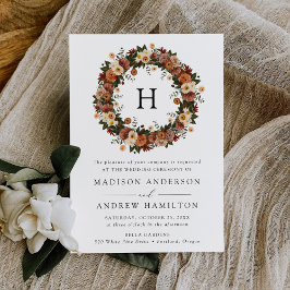 Boho Autumn Floral Monogram Wedding Kaart
