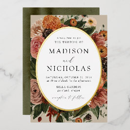 Boho Autumn Floral Oval Lijst Wedding Folie Uitnodiging
