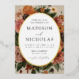 Boho Autumn Floral Oval Lijst Wedding Folie Uitnodiging