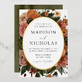 Boho Autumn Floral Oval Lijst Wedding Folie Uitnodiging