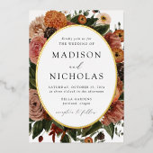 Boho Autumn Floral Oval Lijst Wedding Folie Uitnodiging (Voorkant)