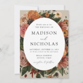 Boho Autumn Floral Oval Lijst Wedding Kaart (Voorkant)
