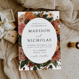 Boho Autumn Floral Oval Lijst Wedding Kaart