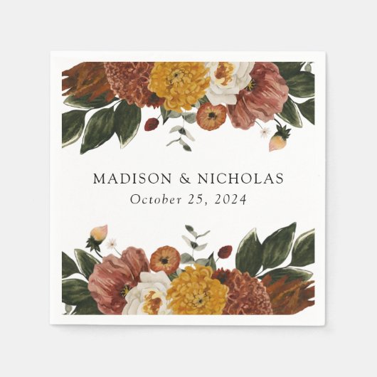 Boho Autumn Floral Personalized Wedding Servet (Voorkant)