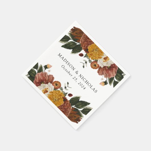 Boho Autumn Floral Personalized Wedding Servet (Hoek)