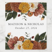 Boho Autumn Floral Personalized Wedding Wijn Etiket (Enkel label)