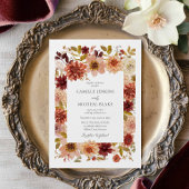 Boho Autumn Floral QR Code Wedding Invitation Kaart