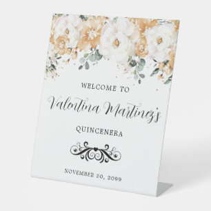 Boho Autumn Floral Quinceanera Welkom Reclamebord Met Voetstuk