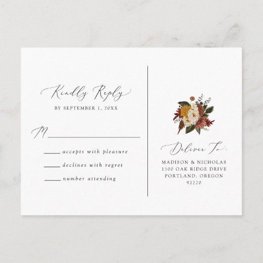 Boho Autumn Floral RSVP Briefkaart (Achterkant)