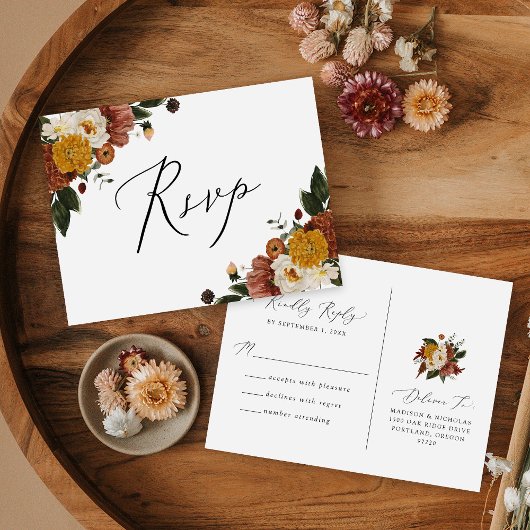 Boho Autumn Floral RSVP Briefkaart