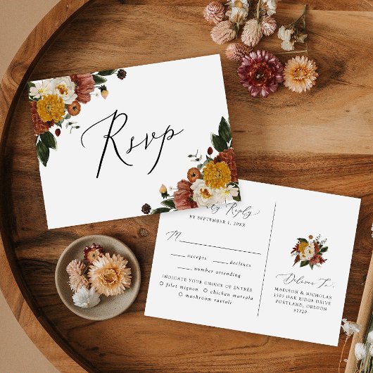 Boho Autumn Floral RSVP met Briefkaart van de Keuz