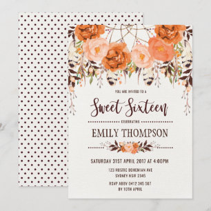 Boho Autumn Floral Sweet Sixteen Dreamweaver Card Kaart