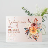 Boho Autumn Floral Terracotta Baby shower Kaart (Staand voorkant)