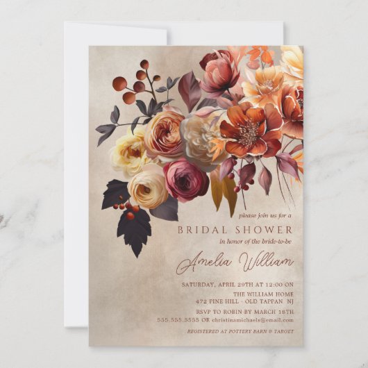 Boho Autumn Floral Vrijgezellenfeest Kaart (Voorkant)