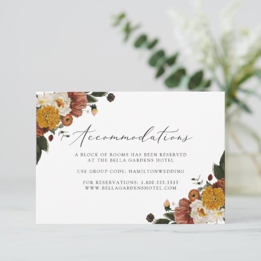 Boho Autumn Floral Wedding Accommodations Kaart (Staand voorkant)