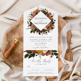 Boho Autumn Floral Wedding All In One Uitnodiging