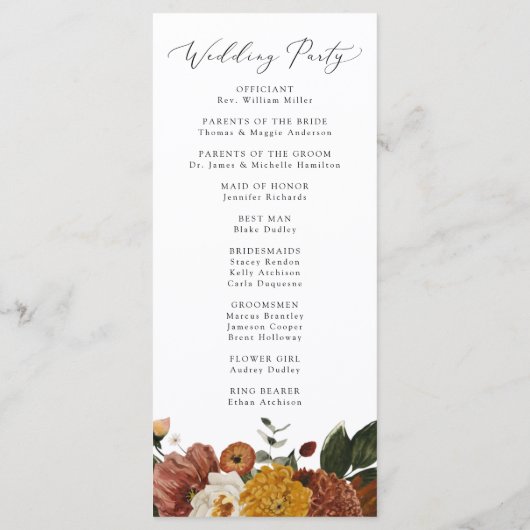 Boho Autumn Floral Wedding Ceremony Programmakaart (Achterkant)