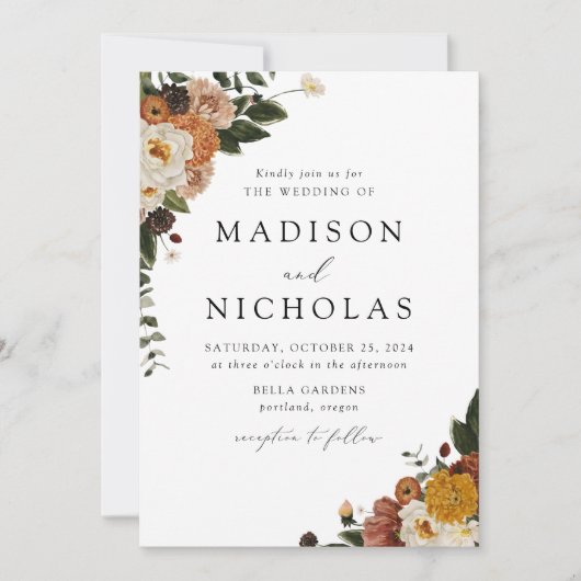 Boho Autumn Floral Wedding Kaart (Voorkant)