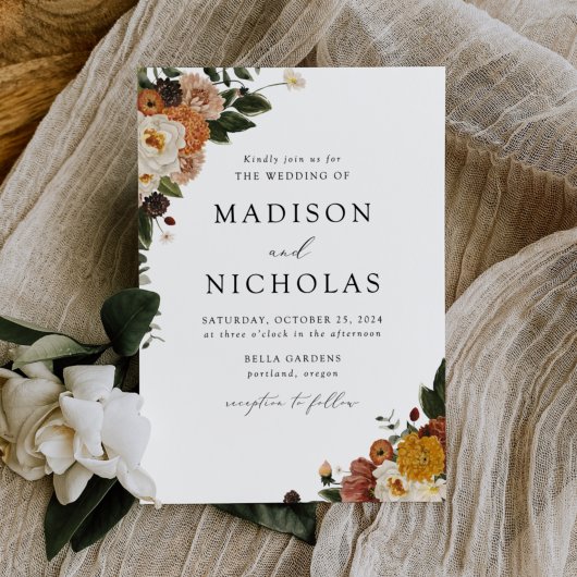 Boho Autumn Floral Wedding Kaart
