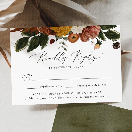 Boho Autumn Floral Wedding Meal Choice RSVP Kaartje