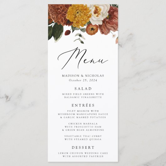 Boho Autumn Floral Wedding Menu (Voorkant)