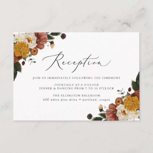 Boho Autumn Floral Wedding Reception Informatiekaartje (Voorkant)