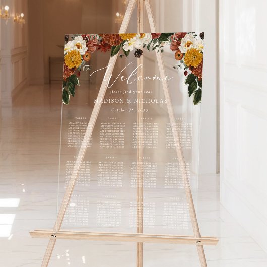Boho Autumn Floral Wedding Seating Chart Acryl Bord