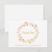 Boho Autumn Floral Wreath Custom Wedding Names Bedankkaart (Voorkant / Achterkant)