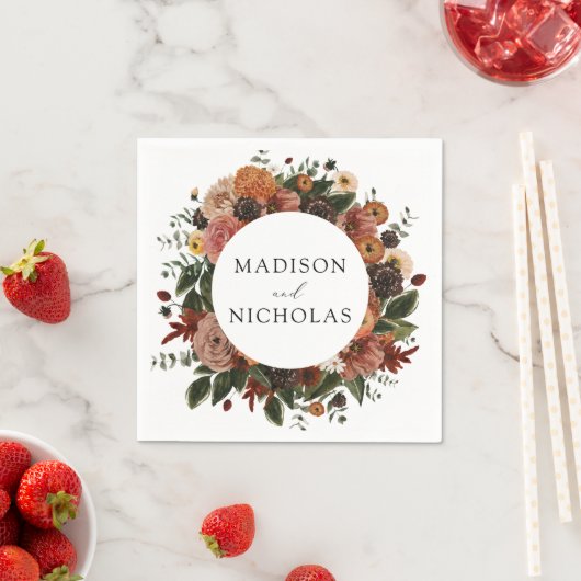 Boho Autumn Floral Wreath Personalized Wedding Servet (Insitu)