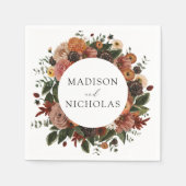 Boho Autumn Floral Wreath Personalized Wedding Servet (Voorkant)