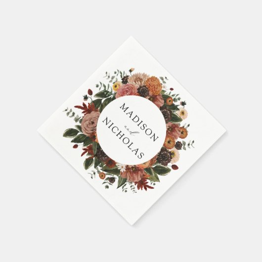 Boho Autumn Floral Wreath Personalized Wedding Servet (Hoek)