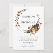 Boho Autumn Floral Wreath Wedding Kaart (Voorkant)
