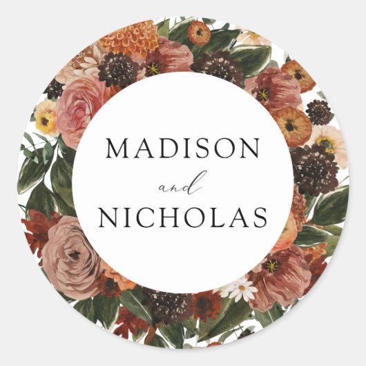 Boho Autumn Floral Wreath Wedding Stickers (Voorkant)