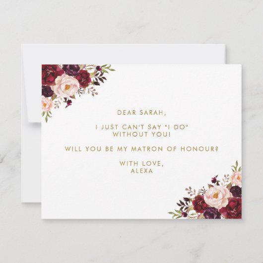 Boho Autumn Floral zal je mijn echte matron zijn. Kaart (Achterkant)