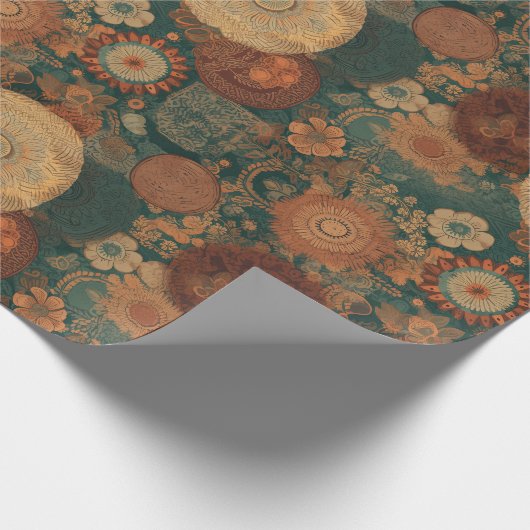 Boho Autumn Flowers Designer Cadeaupapier (Hoek)