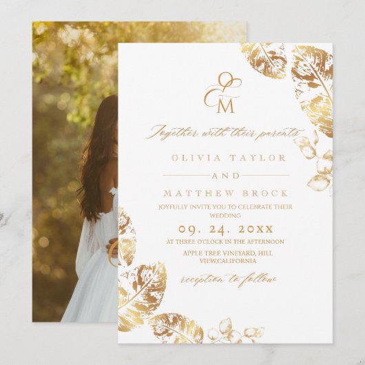 Boho Autumn Leafs | Botanische bruiloft Kaart (Voorkant / Achterkant)